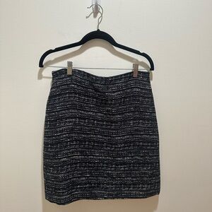 Ann Taylor Houndstooth Tweed Fringe A-Line Skirt